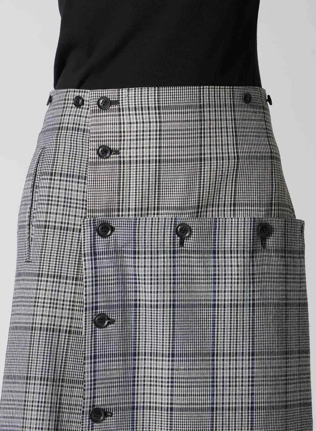 Grid Plaid Button Skirt