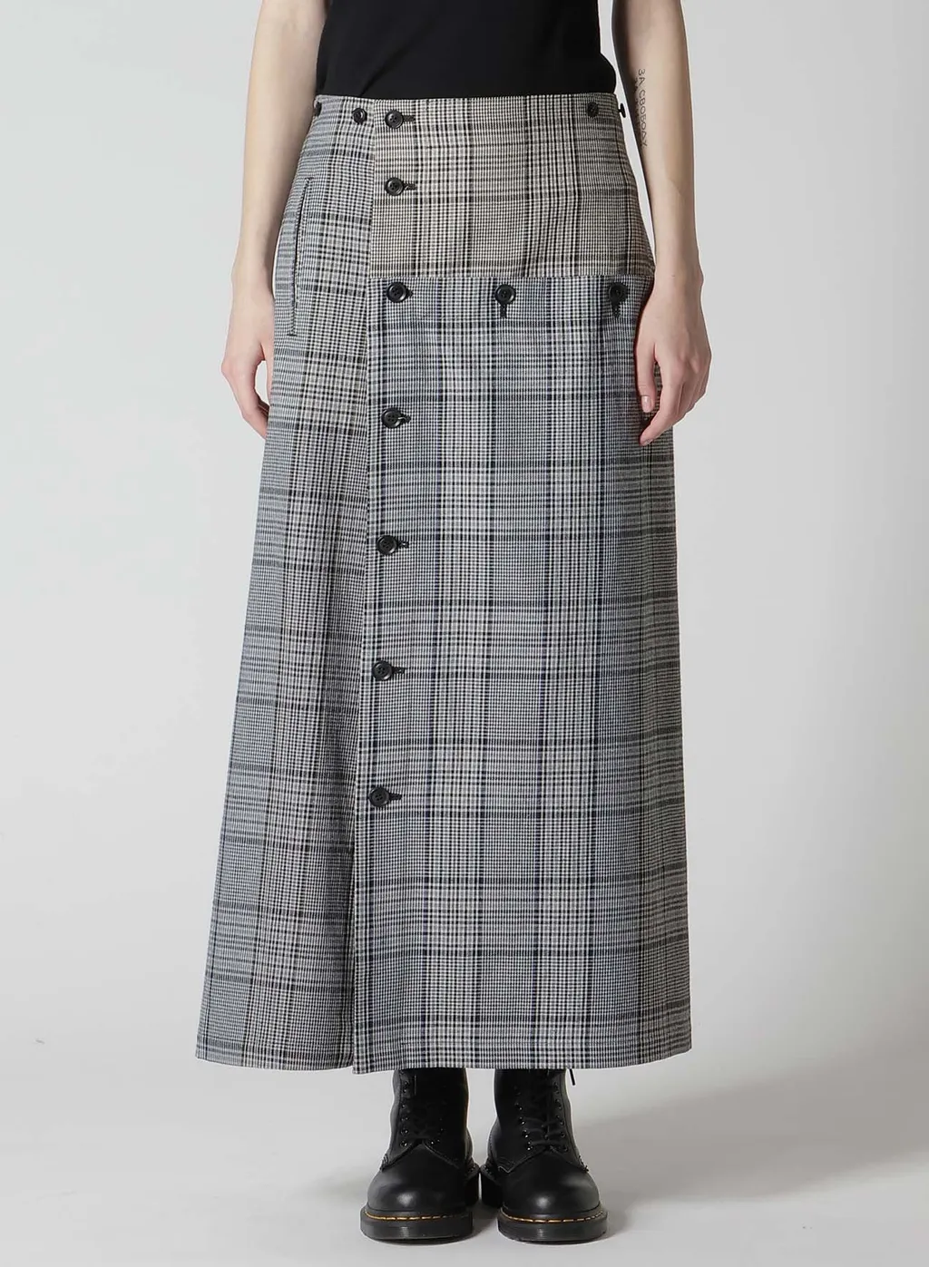 Grid Plaid Button Skirt