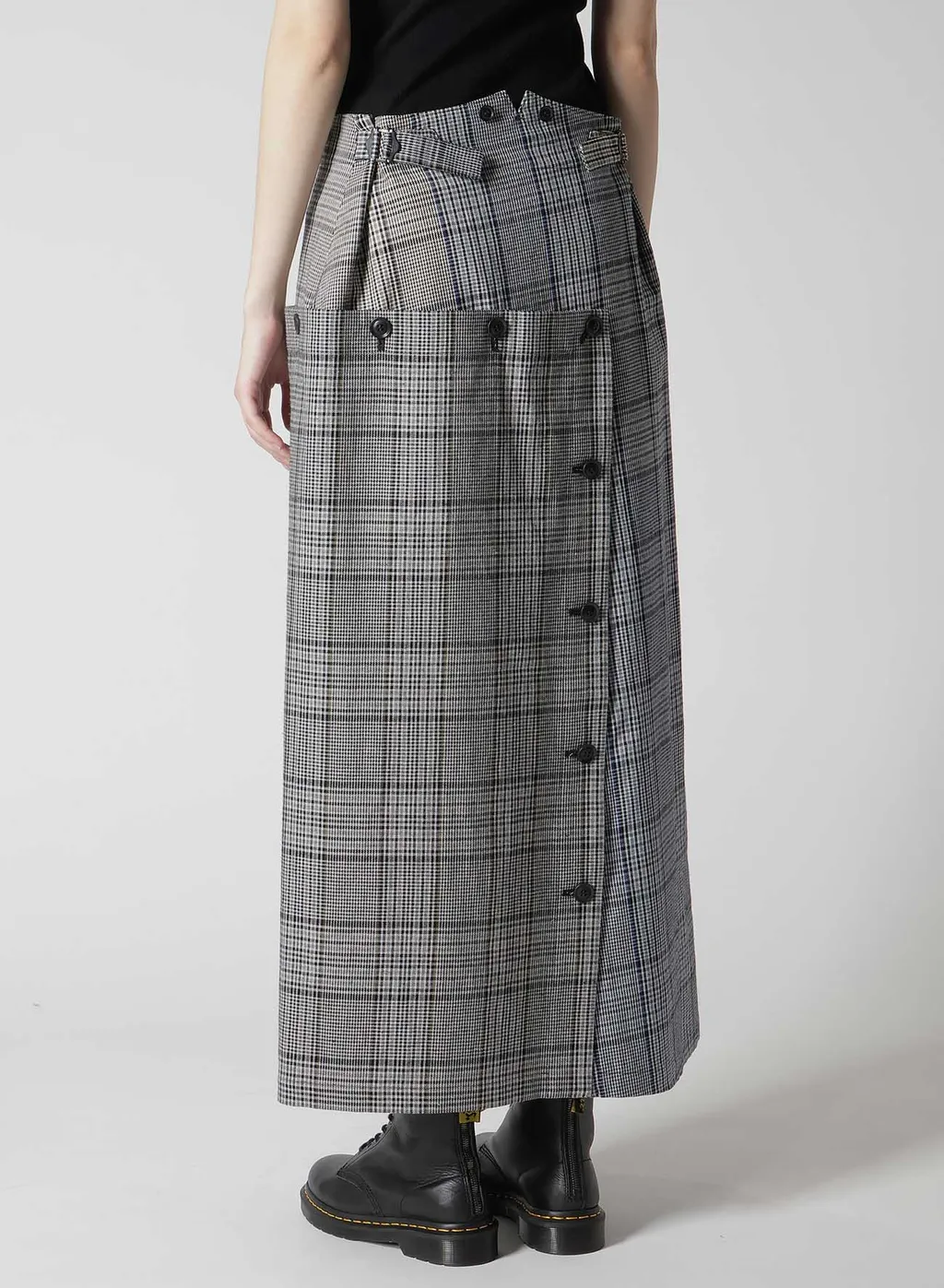 Grid Plaid Button Skirt