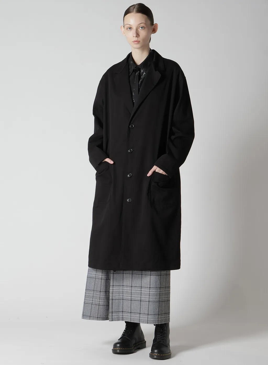 Grid Plaid Button Skirt