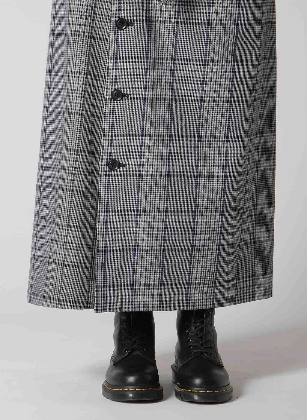 Grid Plaid Button Skirt