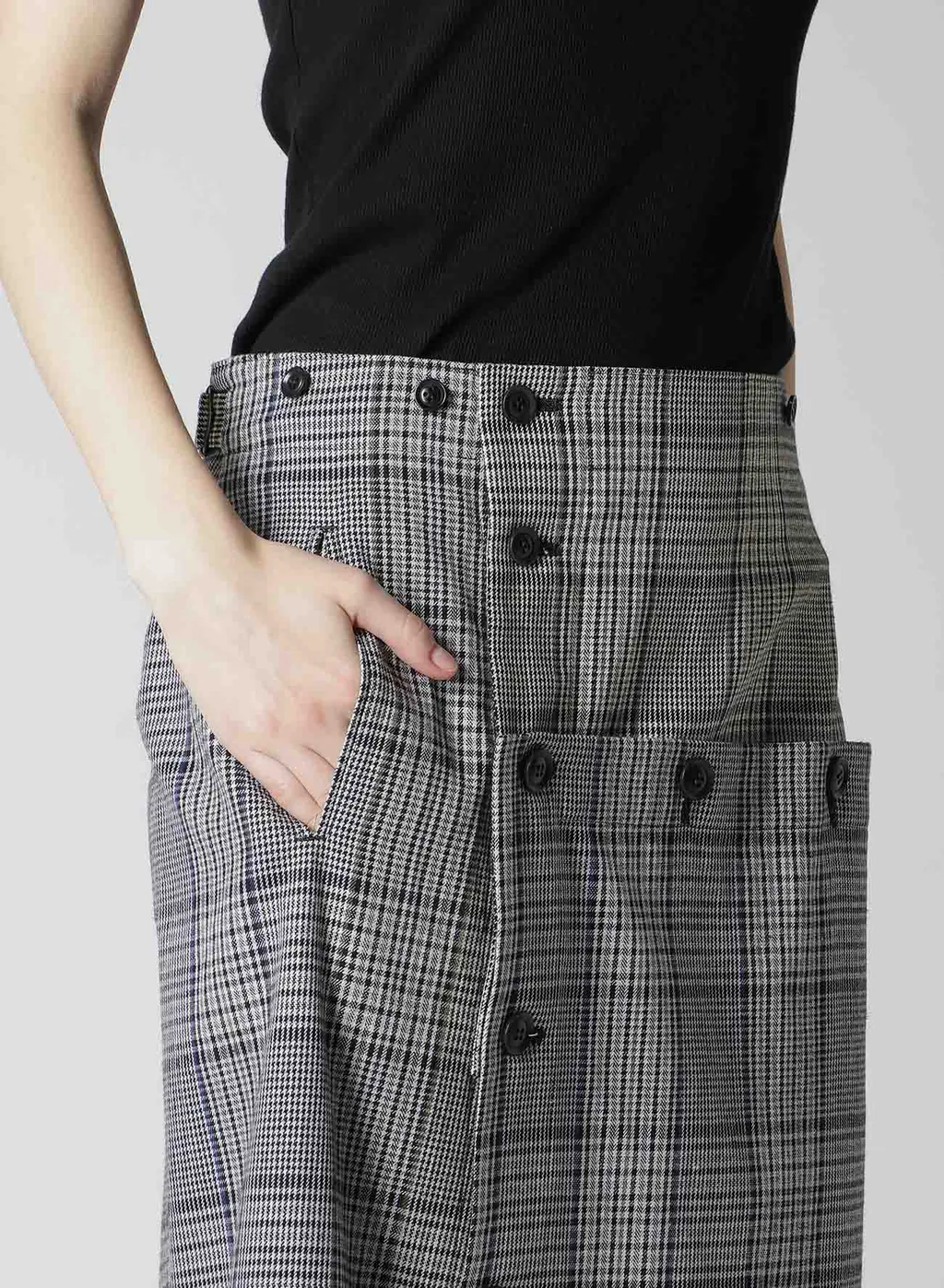 Grid Plaid Button Skirt