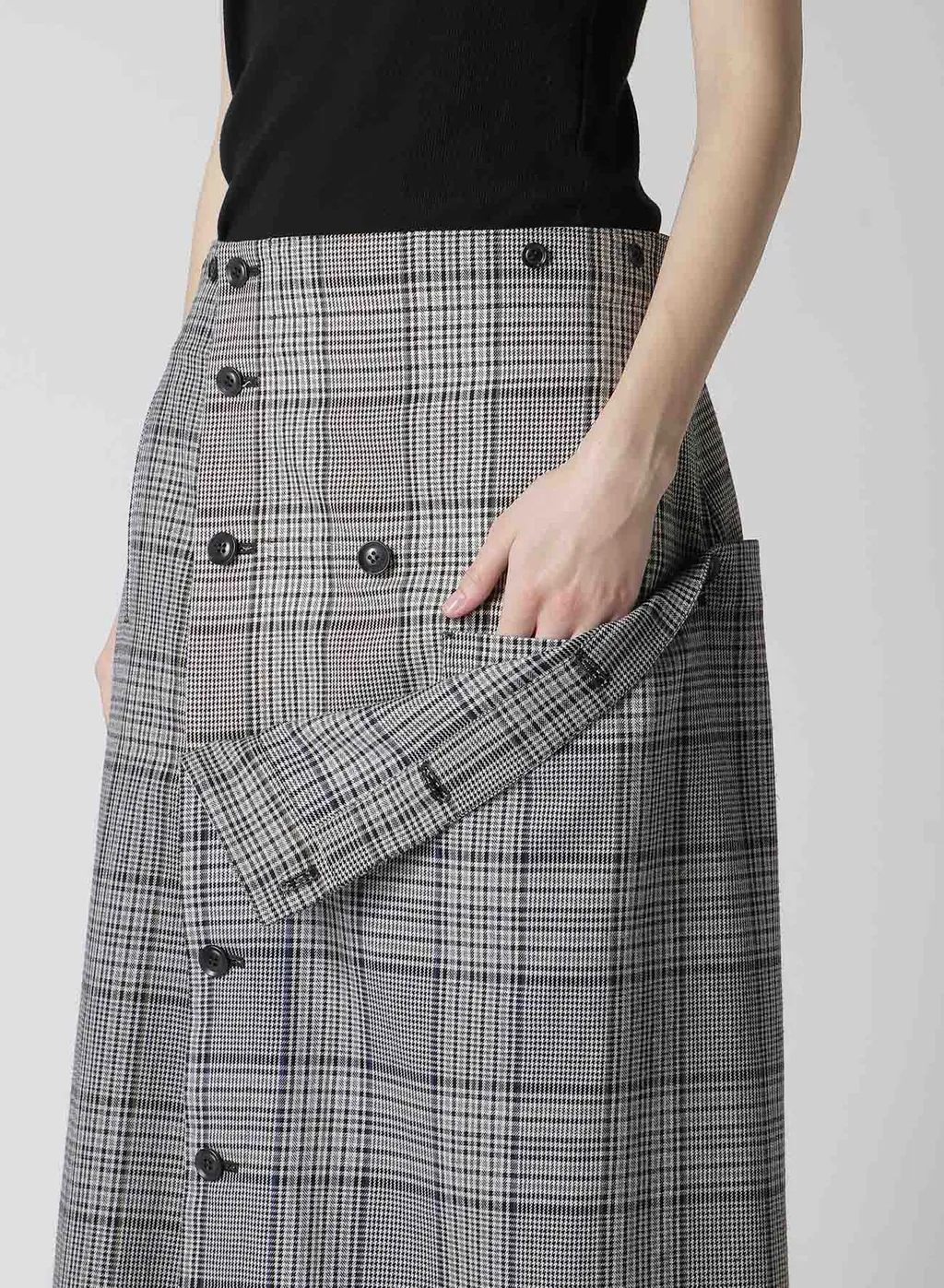 Grid Plaid Button Skirt