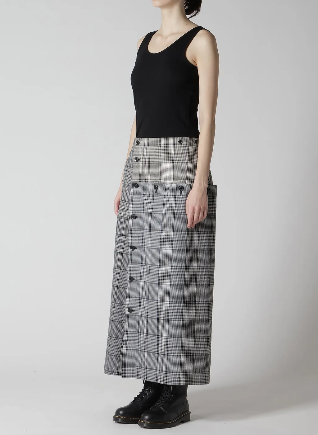 Grid Plaid Button Skirt