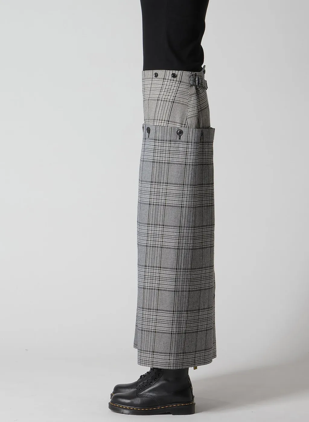 Grid Plaid Button Skirt