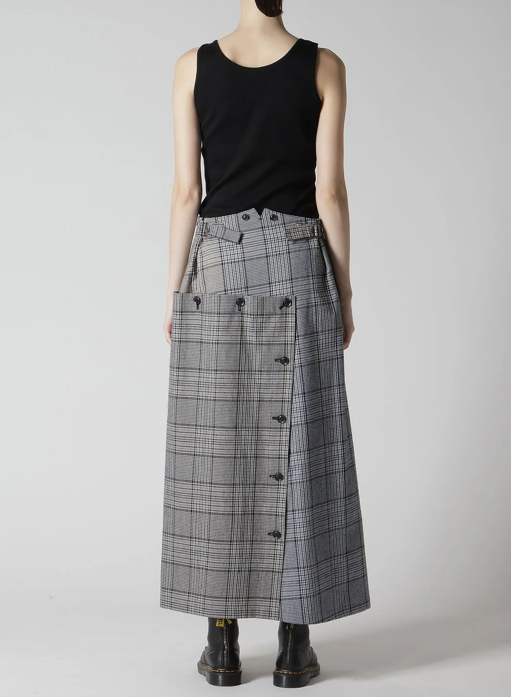 Grid Plaid Button Skirt