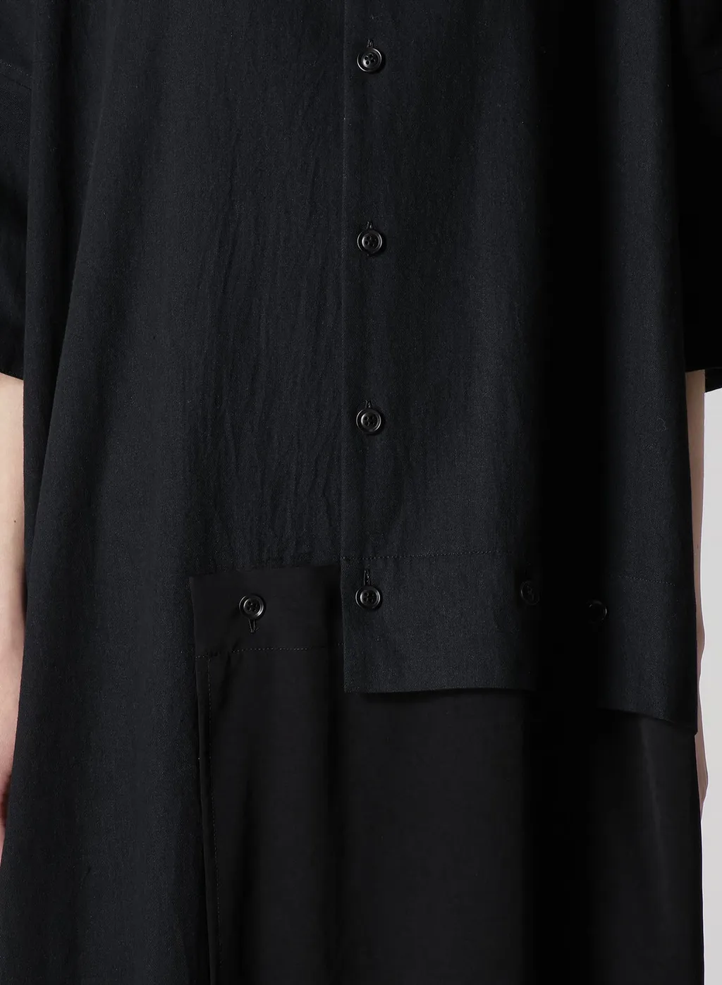 Crepe De Chine/6Oz Denim Asymmetric Half Sleeve Dress