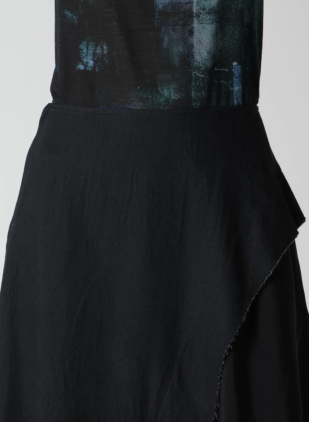 Crepe De Chine/6Oz Denim Left Flare Skirt