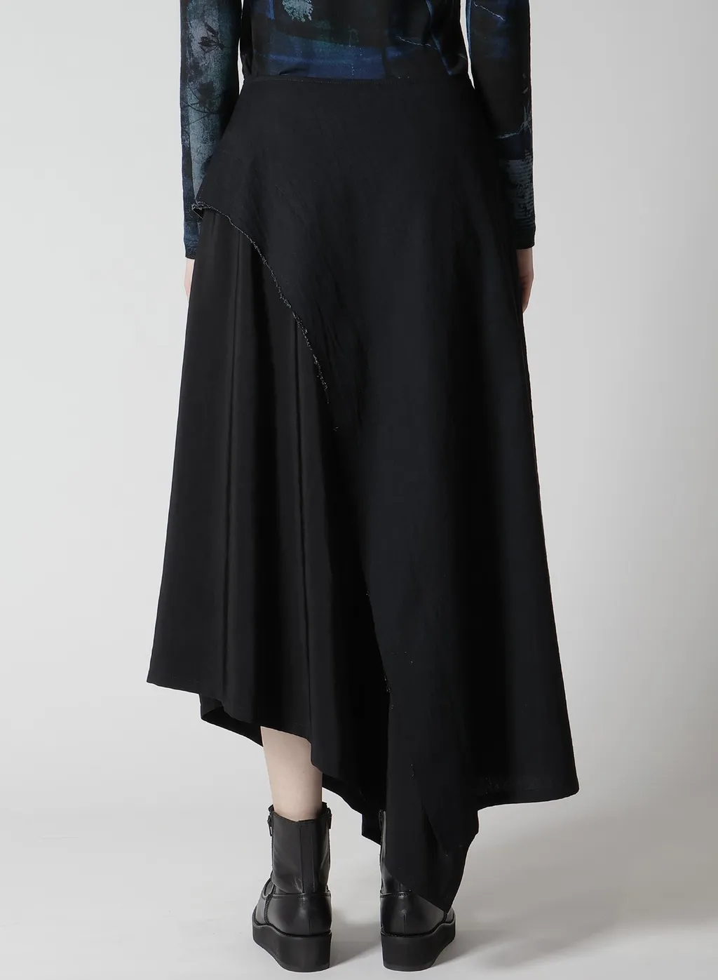 Crepe De Chine/6Oz Denim Left Flare Skirt