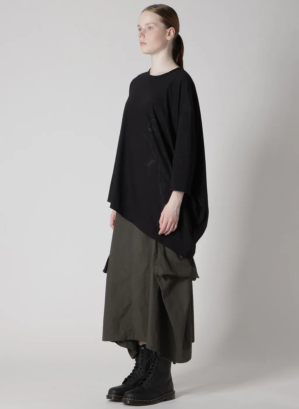 Cotton Jersey Animal Print Asymmetry Drape T