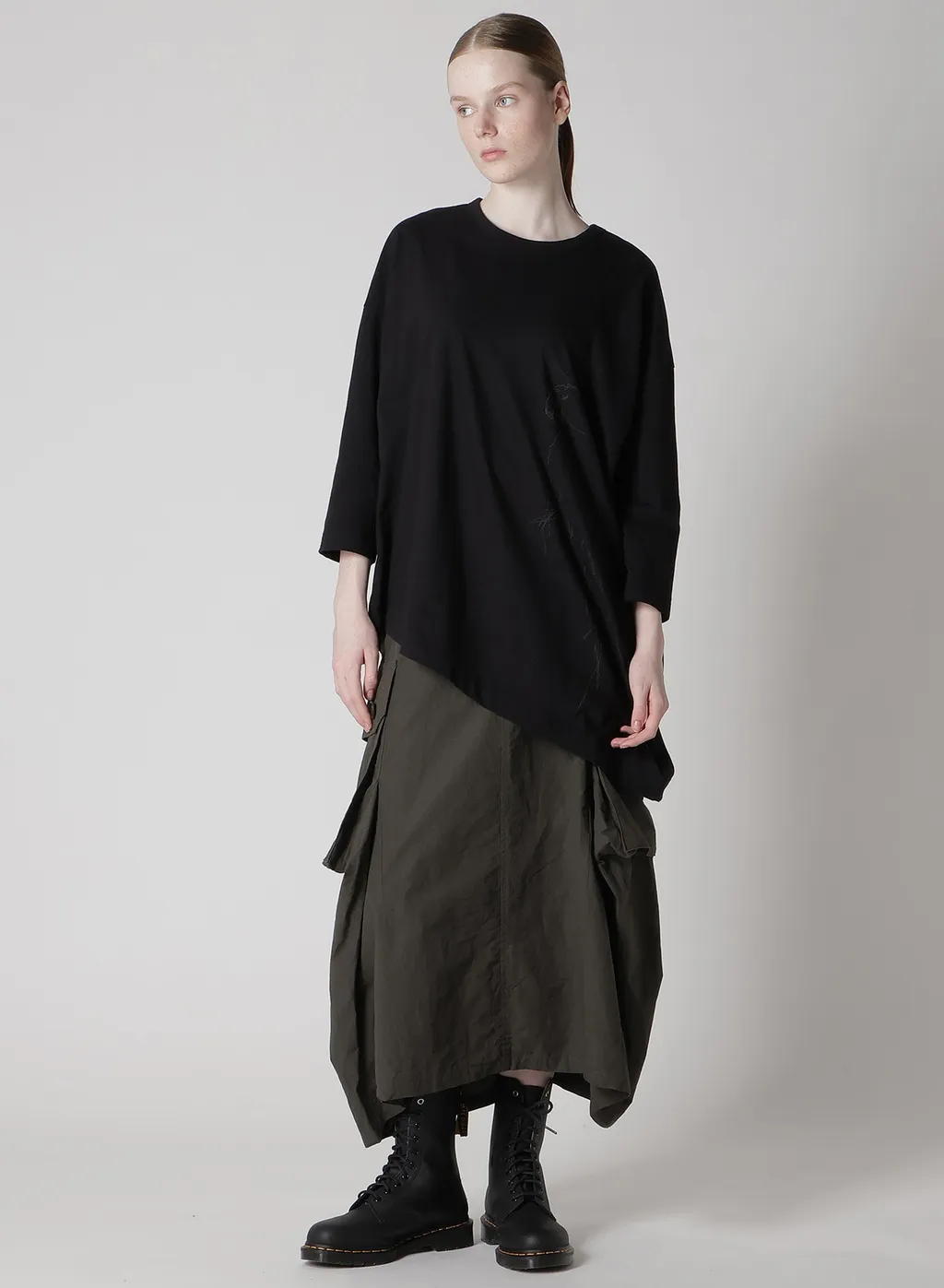 Cotton Jersey Animal Print Asymmetry Drape T