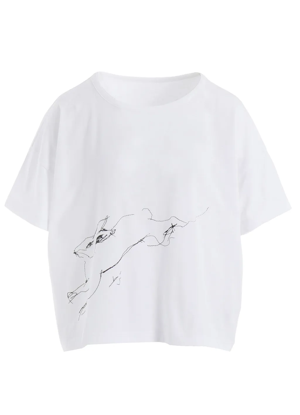 Cotton Jersey Animal Print Cropped Half Sleeve T