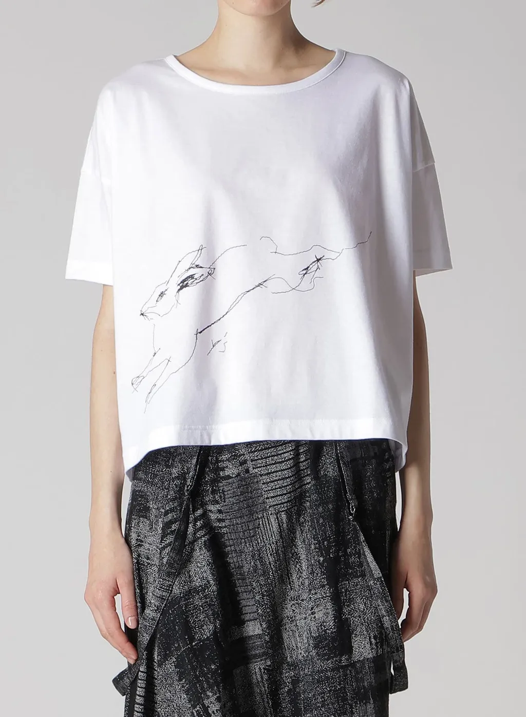 Cotton Jersey Animal Print Cropped Half Sleeve T