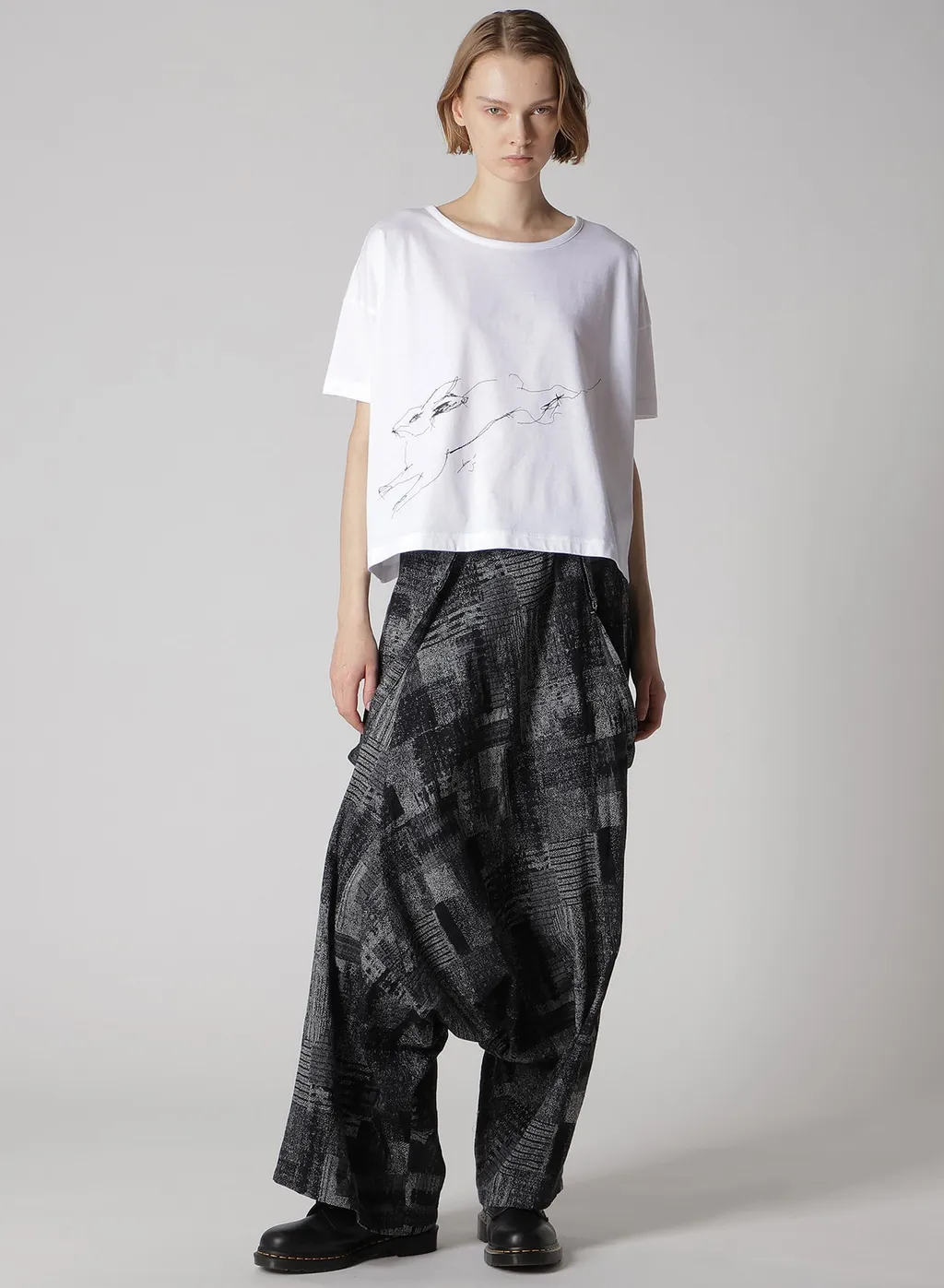 Cotton Jersey Animal Print Cropped Half Sleeve T