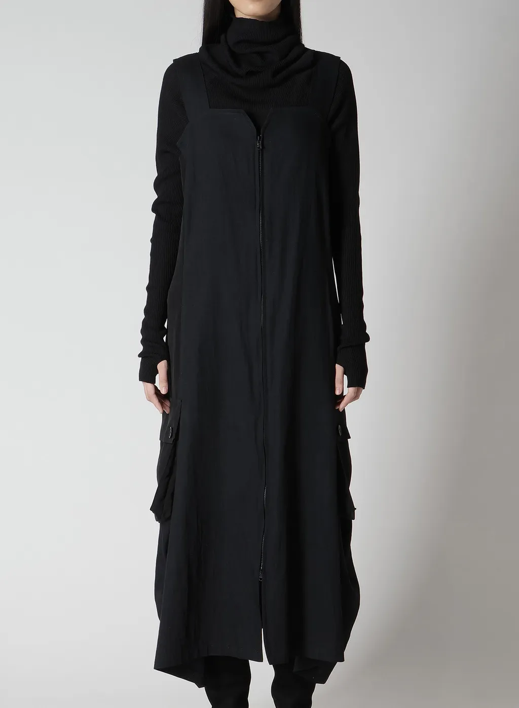 Crepe De Chine/6Oz Denim Work Dress With Pocket