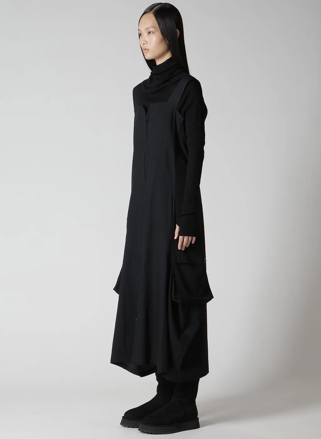 Crepe De Chine/6Oz Denim Work Dress With Pocket