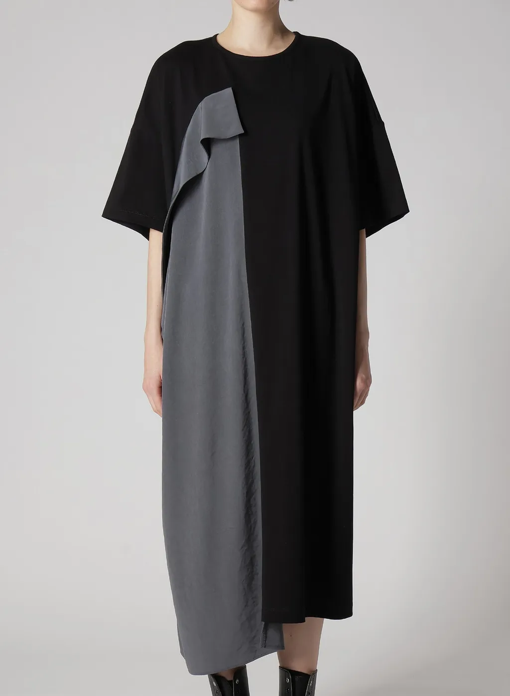 Crepe De Chine/Cotton Jersey Combination Half Sleeve Dress