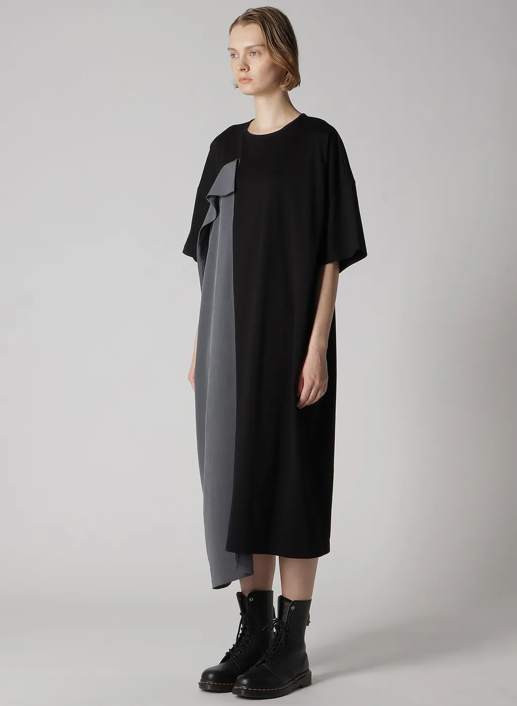 Crepe De Chine/Cotton Jersey Combination Half Sleeve Dress