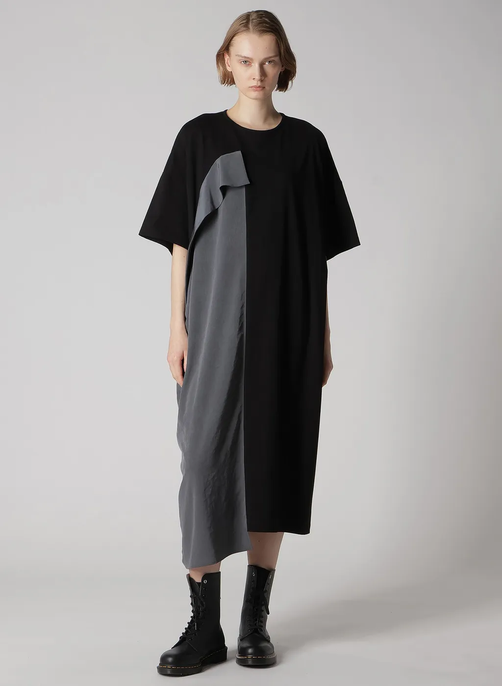 Crepe De Chine/Cotton Jersey Combination Half Sleeve Dress