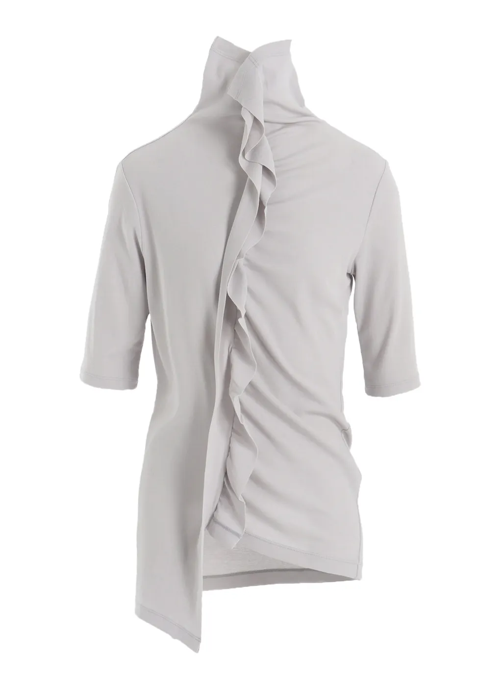 Hard-Twist Asymmetric High Neck Half Sleeve T