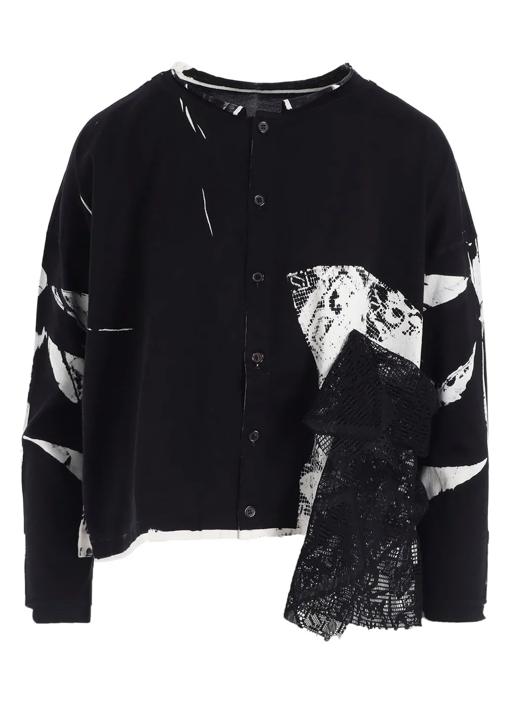 Cotton Lace/Print Side Pocket Cropped Cardigan
