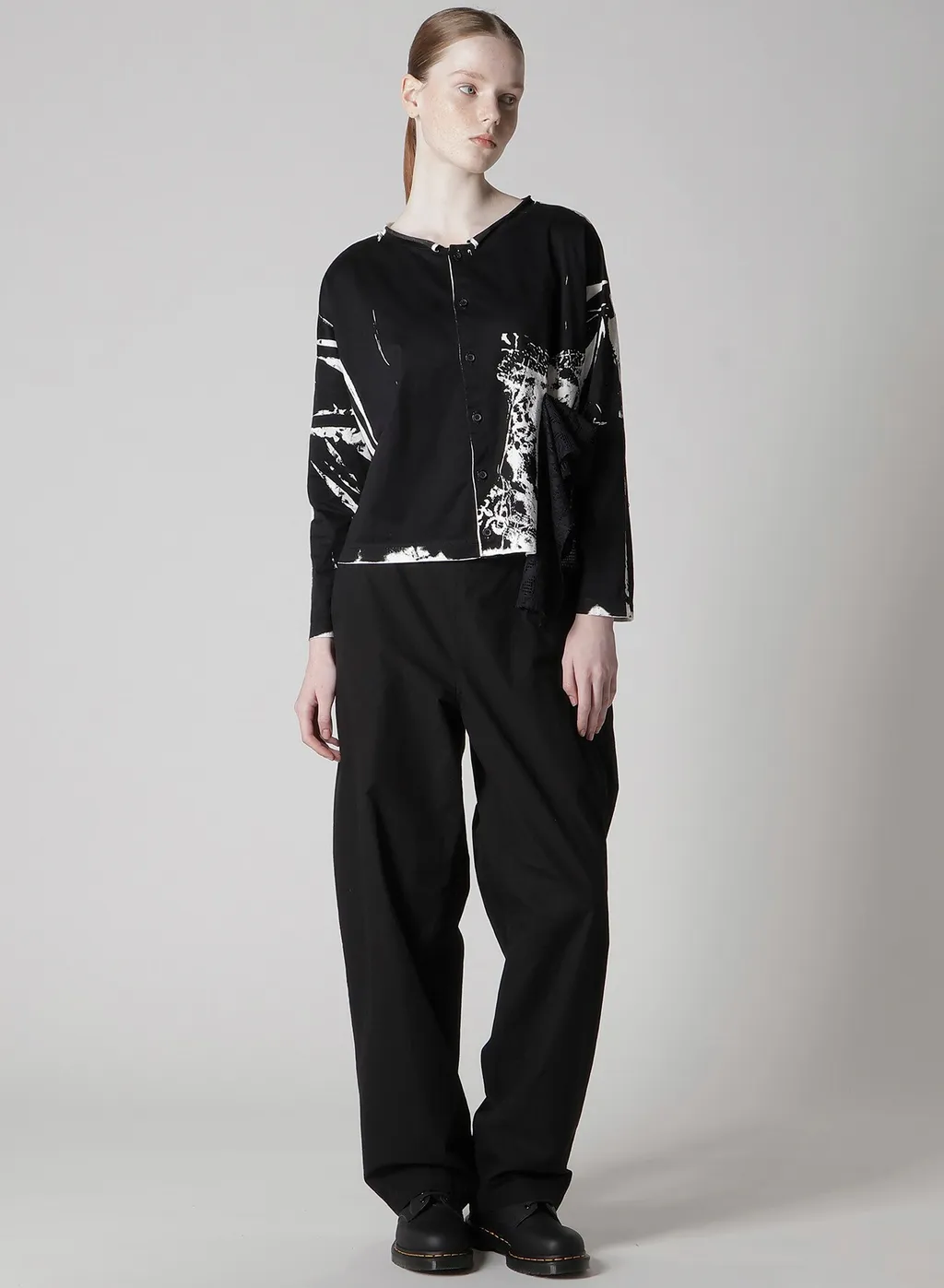 Cotton Lace/Print Side Pocket Cropped Cardigan