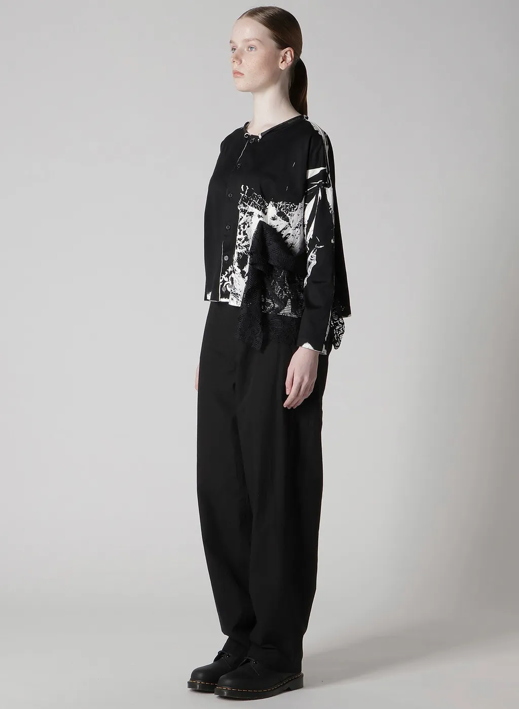 Cotton Lace/Print Side Pocket Cropped Cardigan