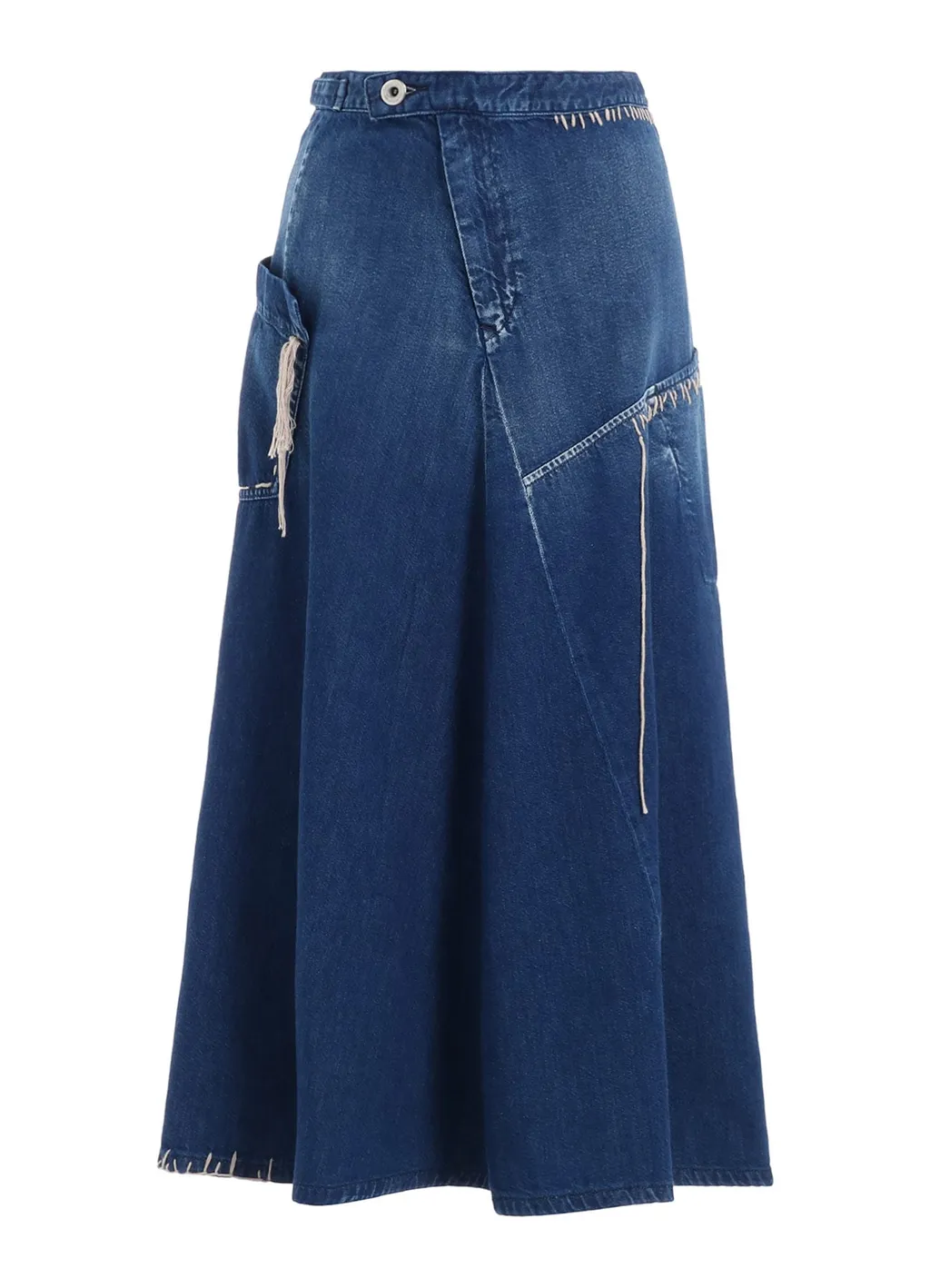 Spotted Denim Flare Skirt With Gusset