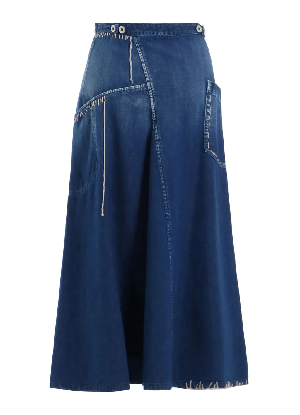 Spotted Denim Flare Skirt With Gusset