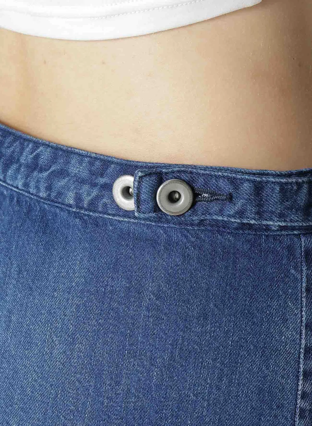 Spotted Denim Flare Skirt With Gusset