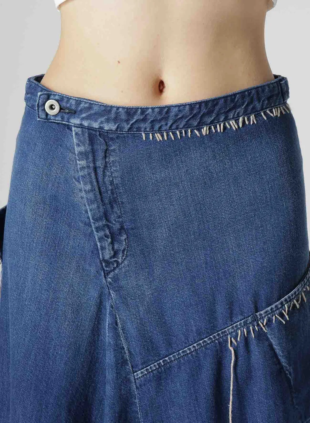 Spotted Denim Flare Skirt With Gusset