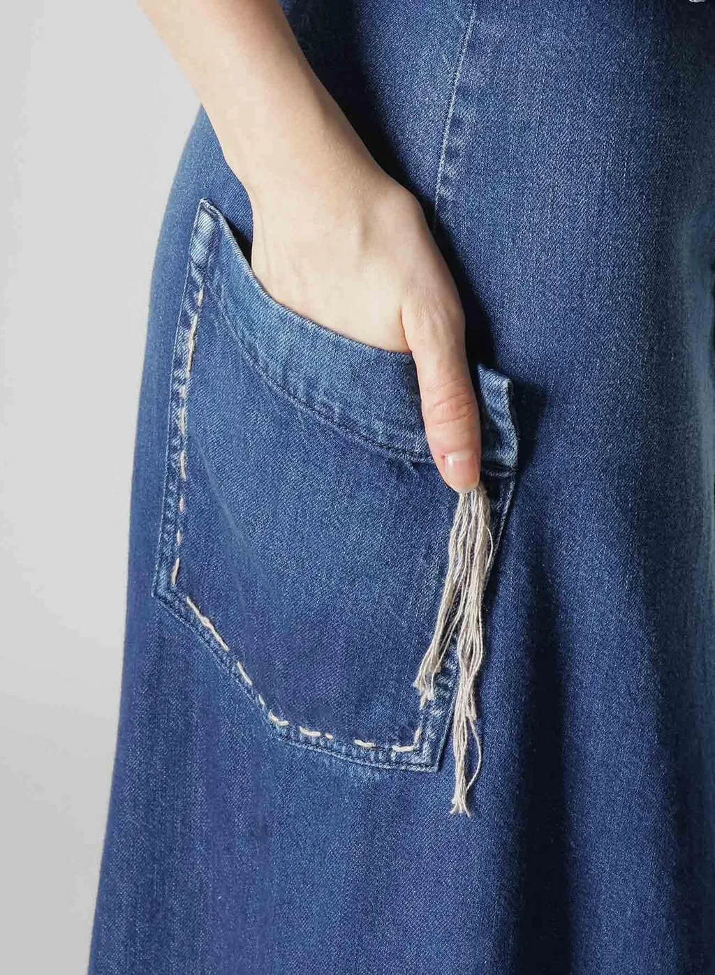 Spotted Denim Flare Skirt With Gusset