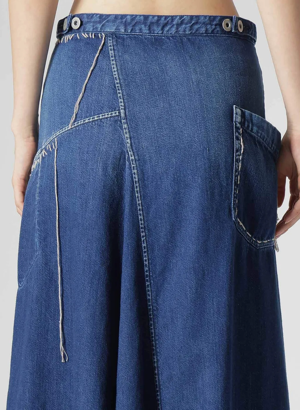 Spotted Denim Flare Skirt With Gusset