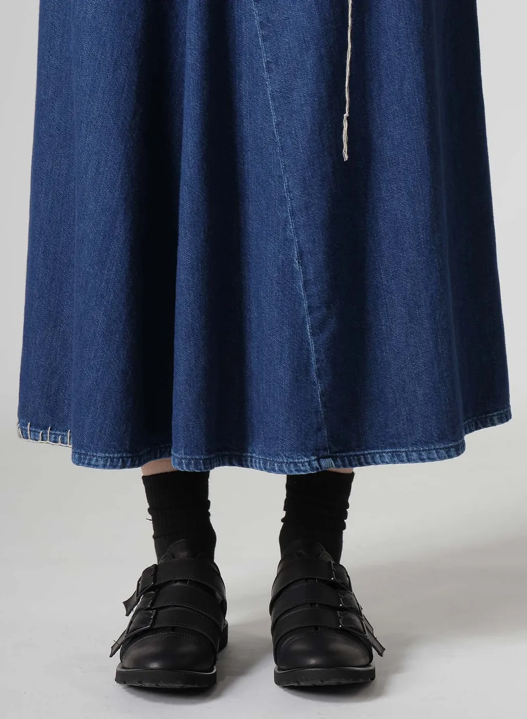 Spotted Denim Flare Skirt With Gusset