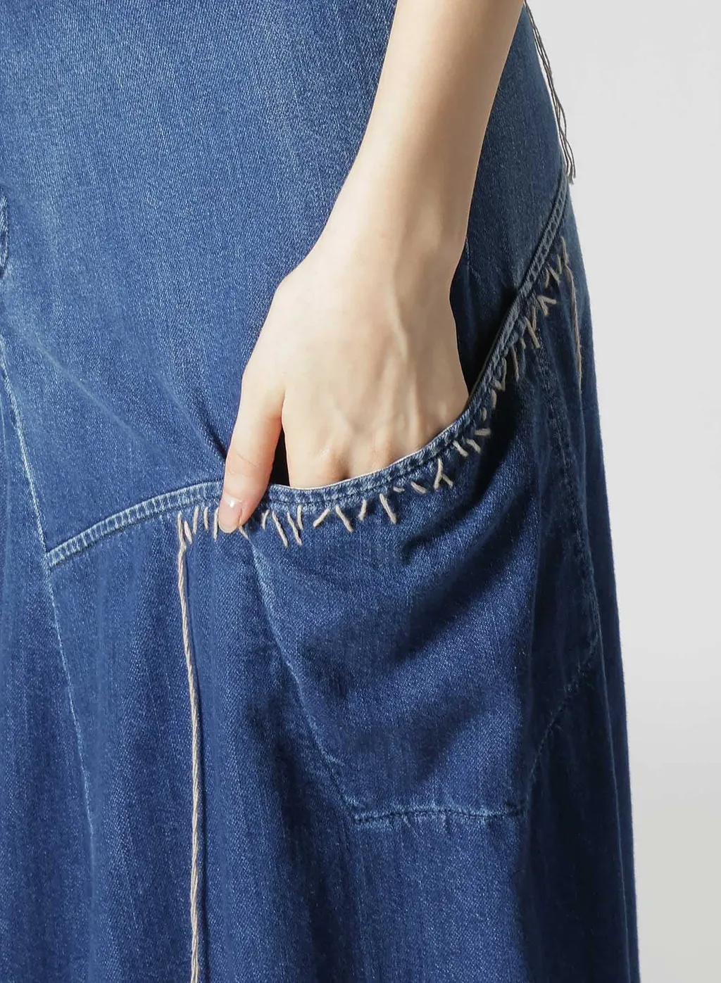 Spotted Denim Flare Skirt With Gusset