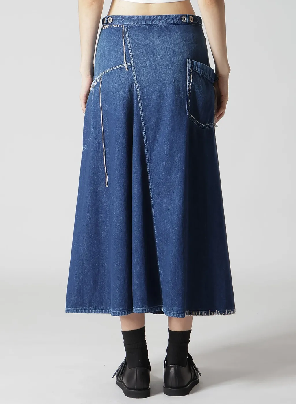 Spotted Denim Flare Skirt With Gusset