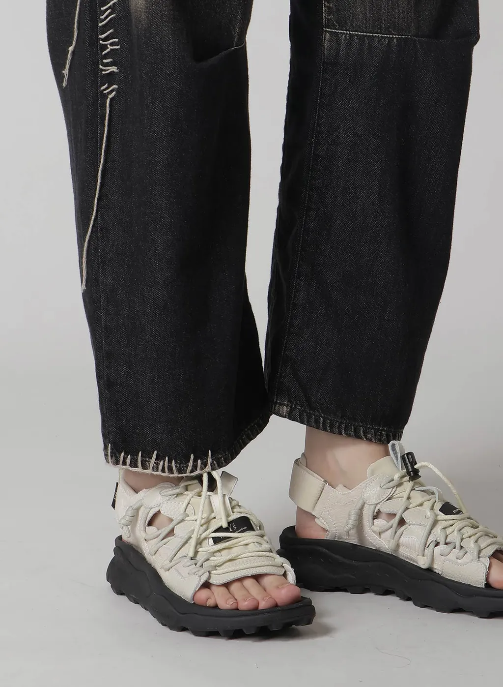 Spotted Denim Wide Leg Gusset Pants