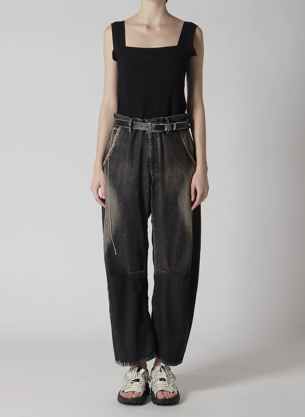 Spotted Denim Wide Leg Gusset Pants