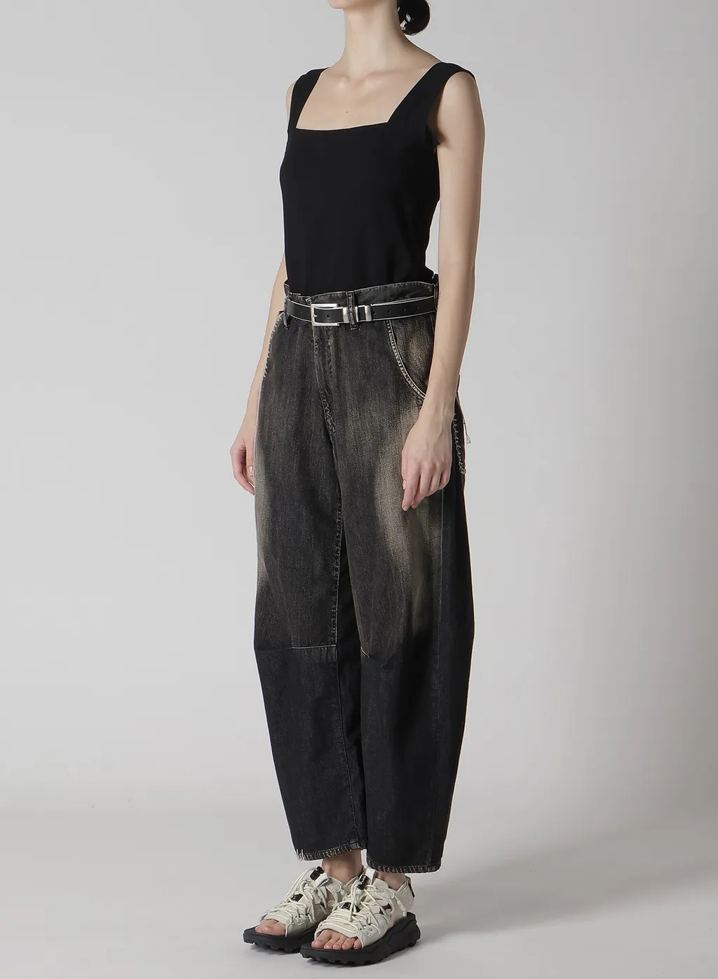 Spotted Denim Wide Leg Gusset Pants