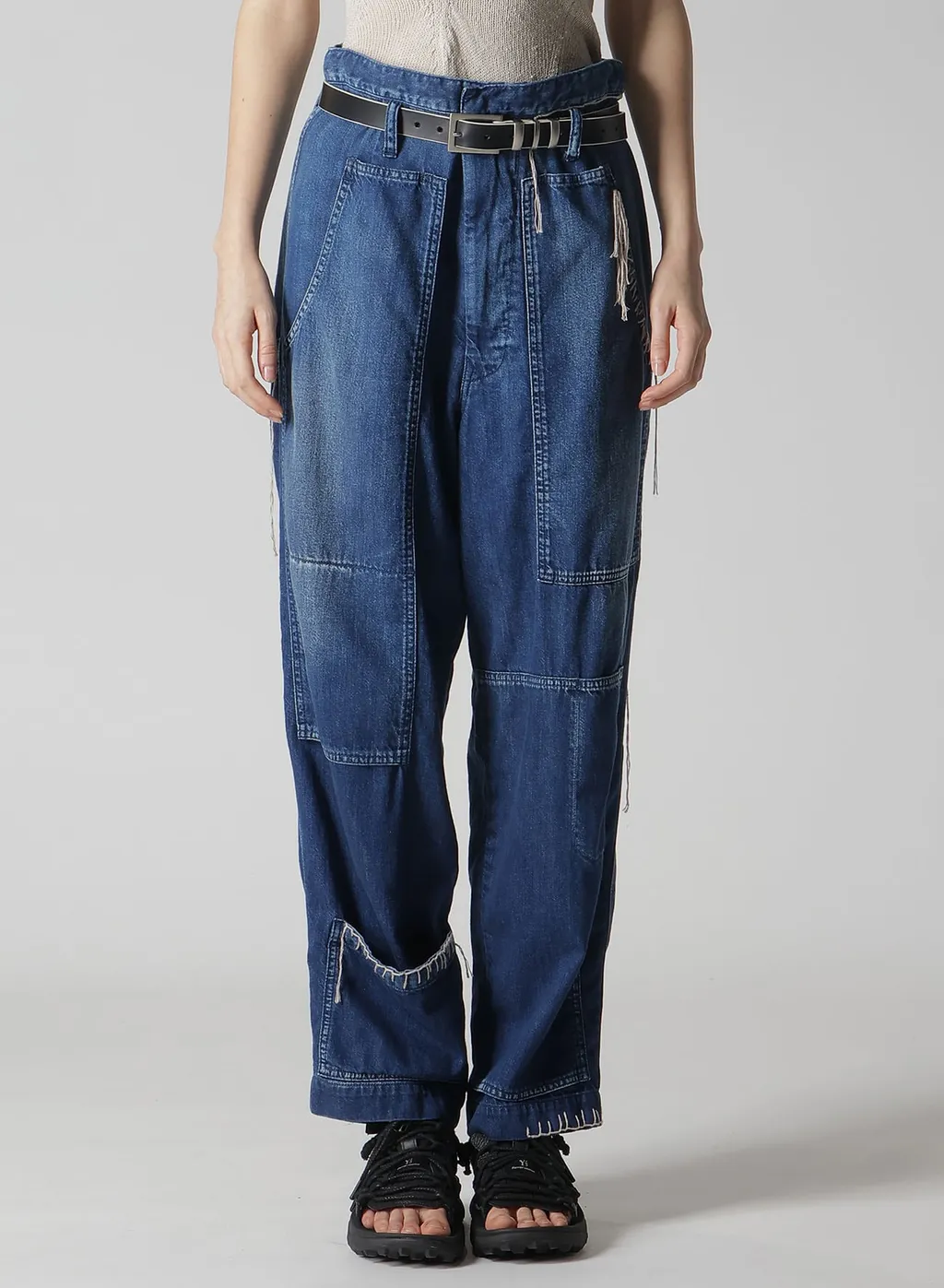 Spotted Denim Patched-Pocket Pants