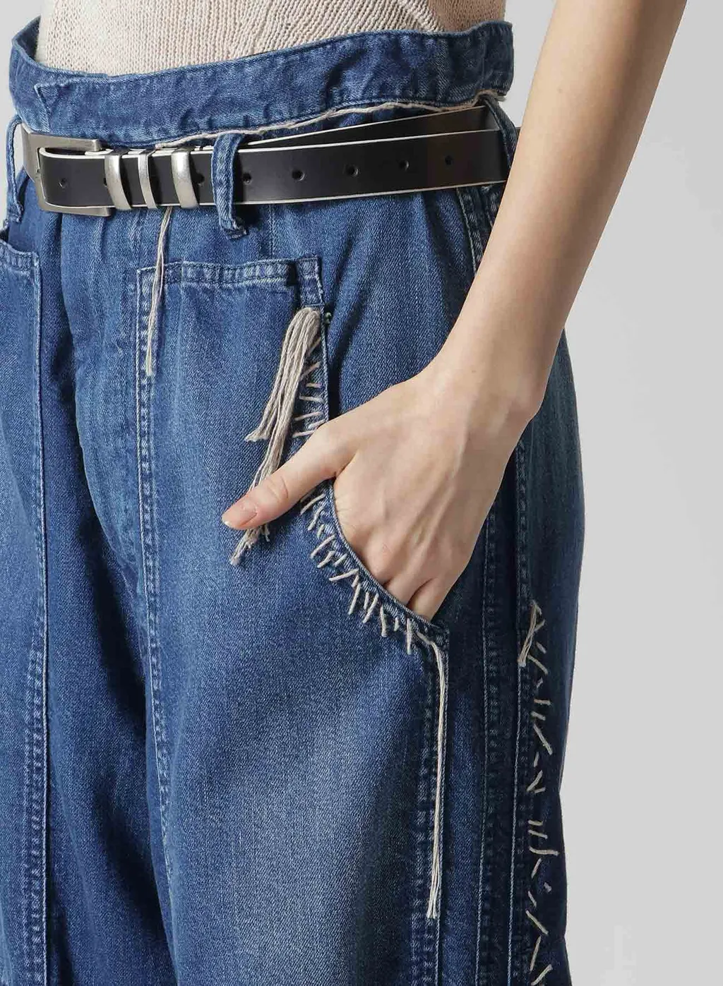 Spotted Denim Patched-Pocket Pants