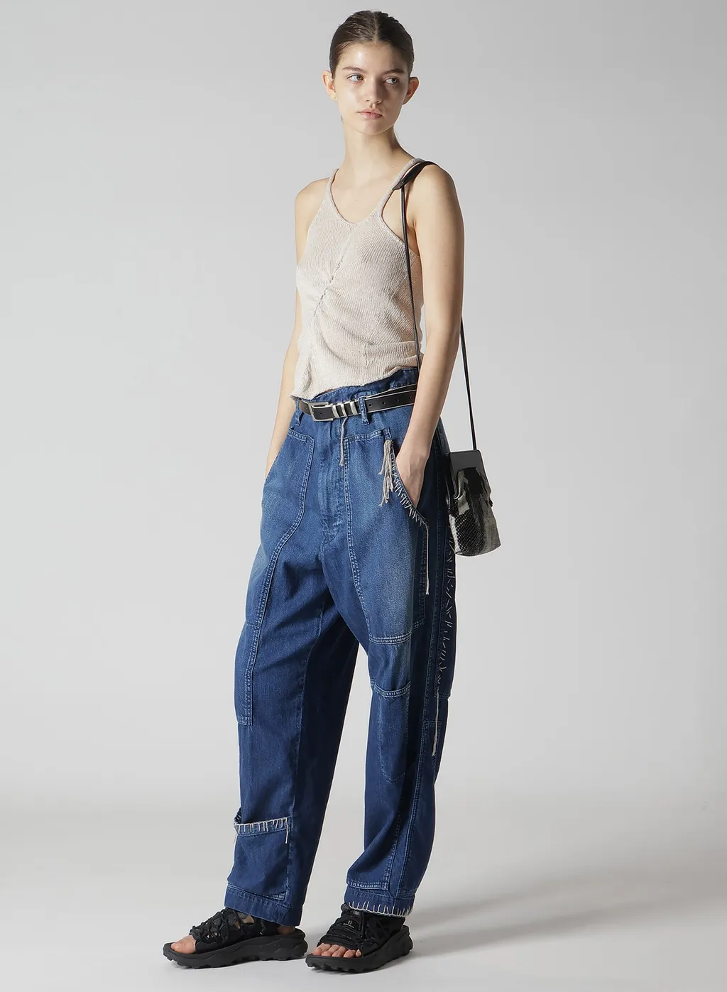 Spotted Denim Patched-Pocket Pants