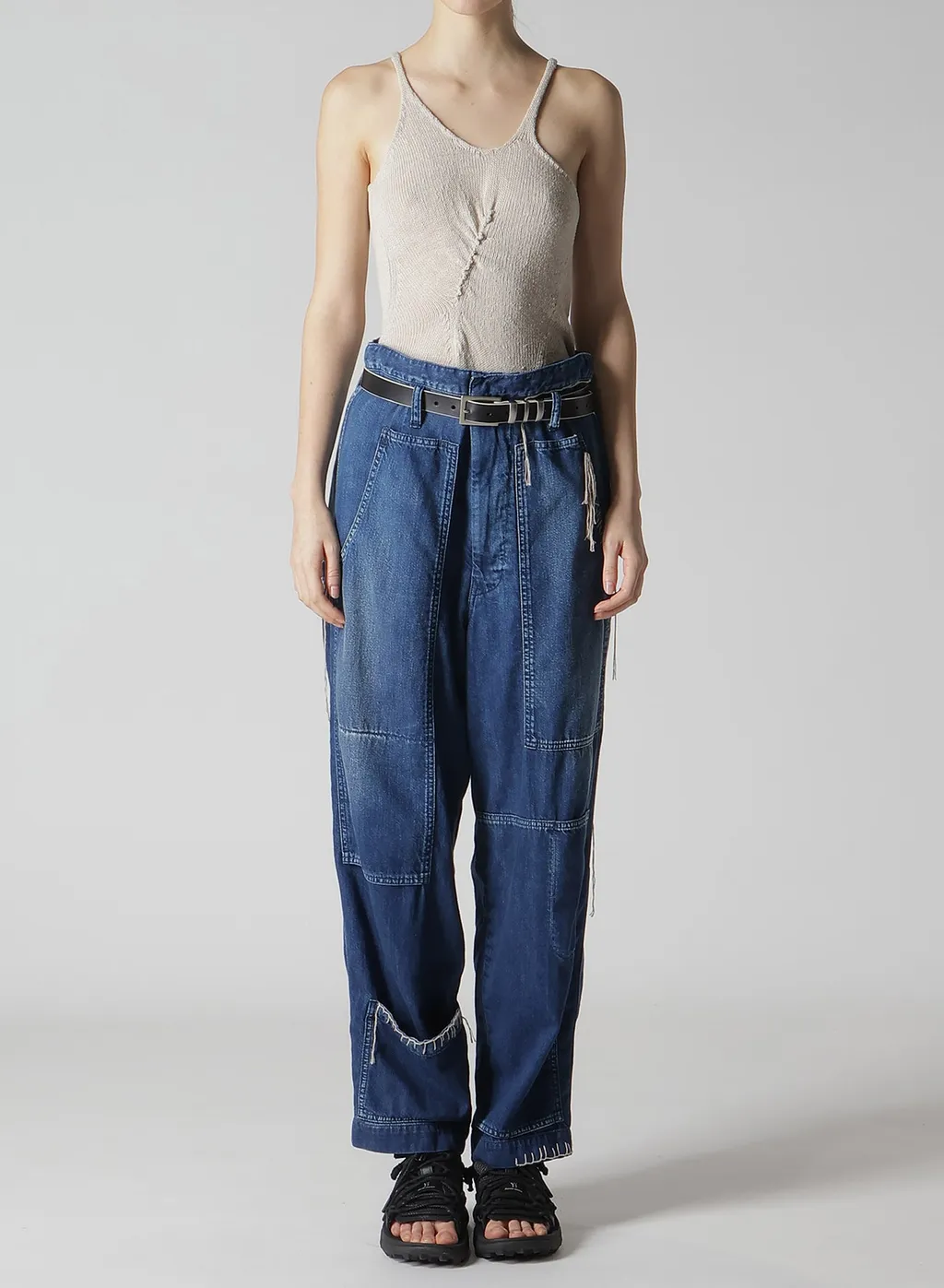 Spotted Denim Patched-Pocket Pants