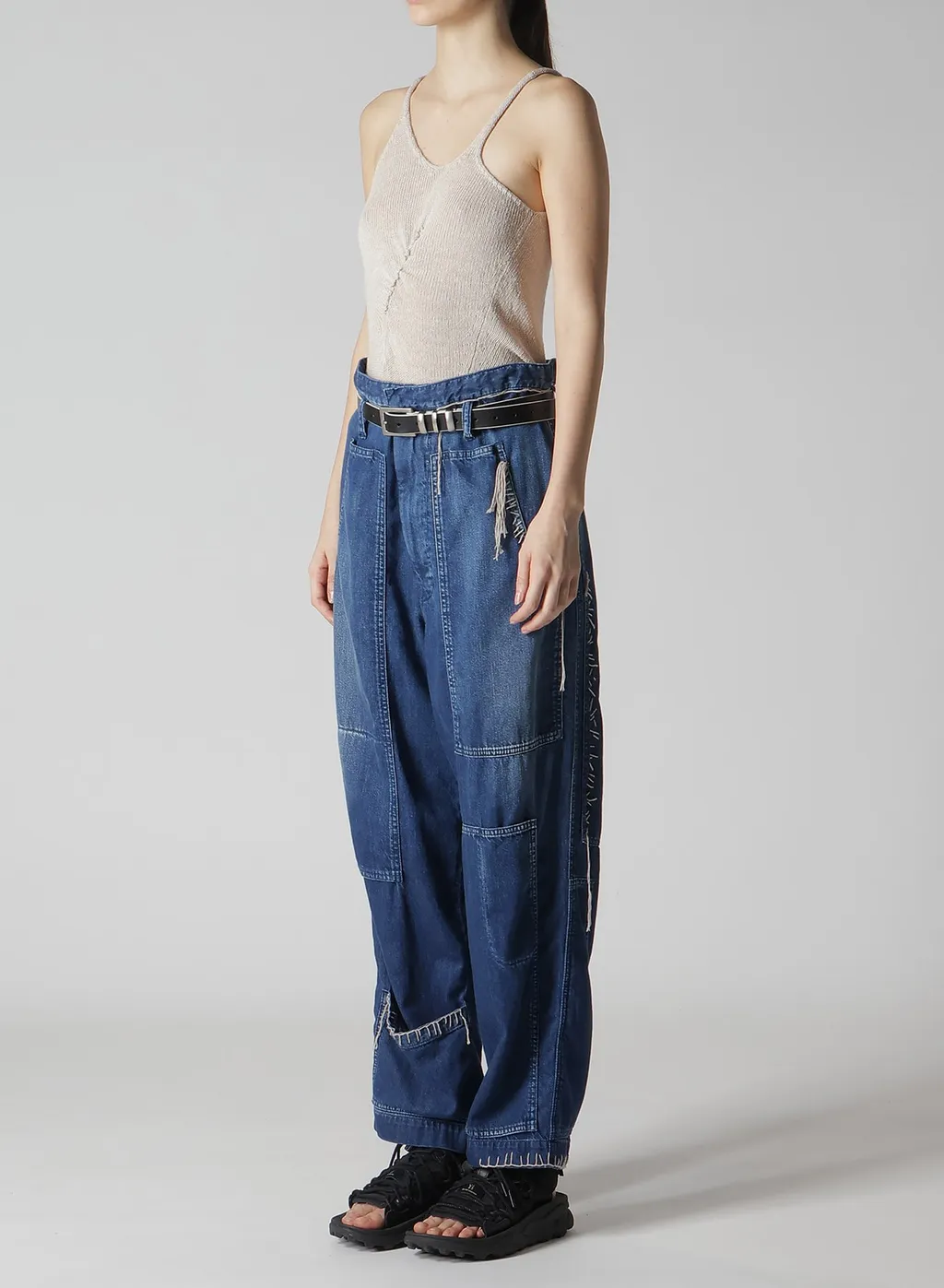 Spotted Denim Patched-Pocket Pants