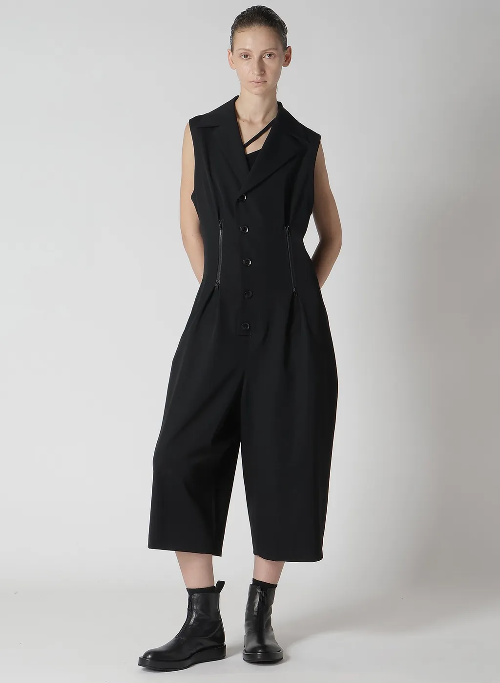 Wool Gabardine Zip Tucked Jump Suit
