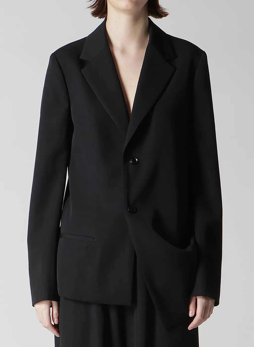 Wool Gabardine Left Side Dropped Jacket