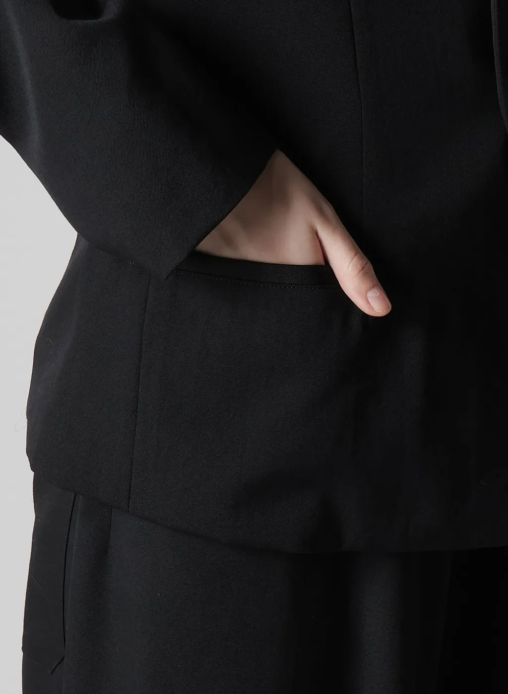 Wool Gabardine Left Side Dropped Jacket