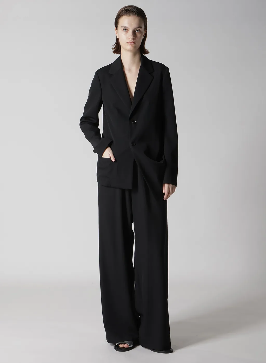 Wool Gabardine Left Side Dropped Jacket