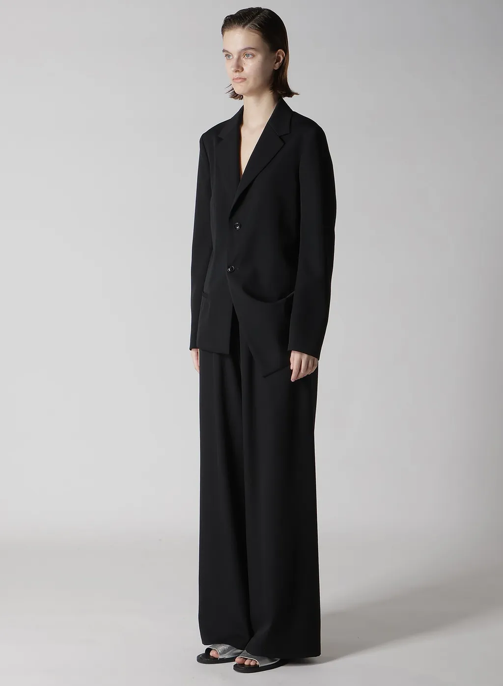 Wool Gabardine Left Side Dropped Jacket