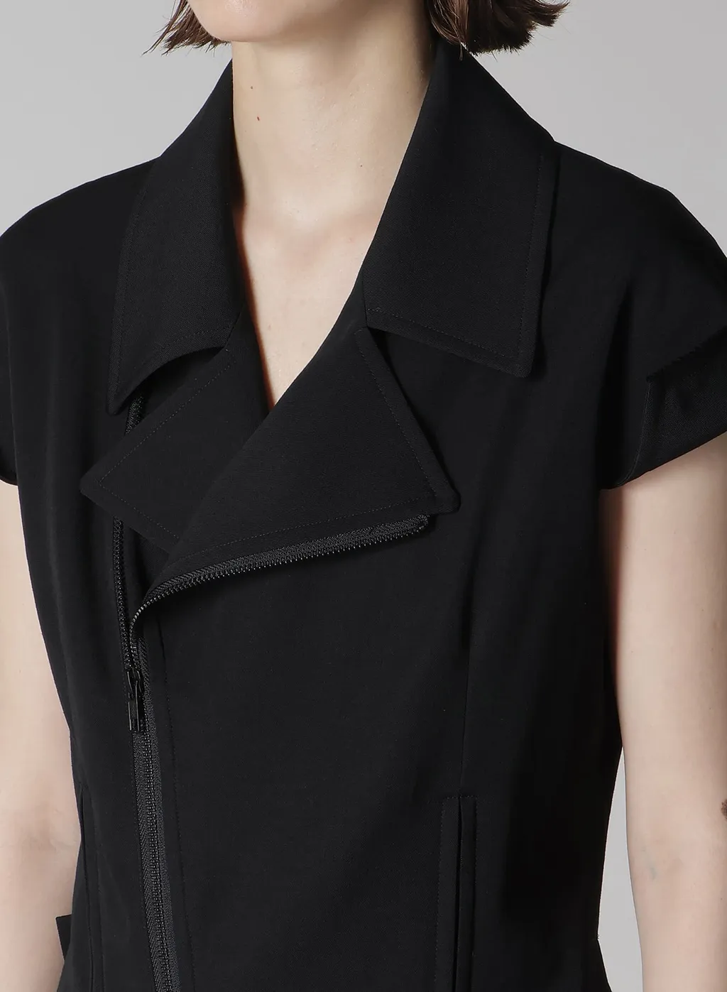 Wool Gabardine Untrimmed Sleeve Moto Jacket